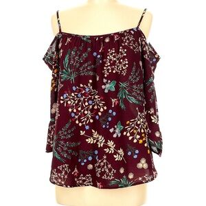 Kaileigh Floral Spaghetti Strap Cold Shoulder Blouse - Purple